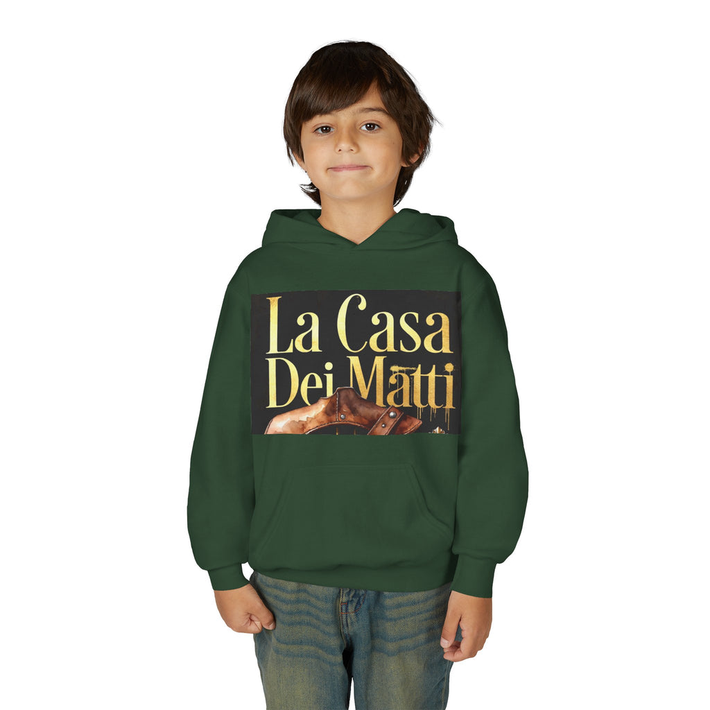 La Casa Dei Matti Hoodie — Vintage Italian Quote Graphic Youth Hoodie