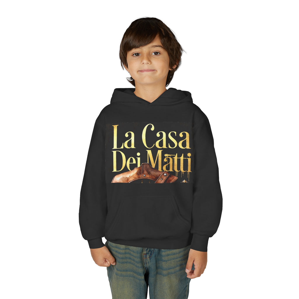 La Casa Dei Matti Hoodie — Vintage Italian Quote Graphic Youth Hoodie
