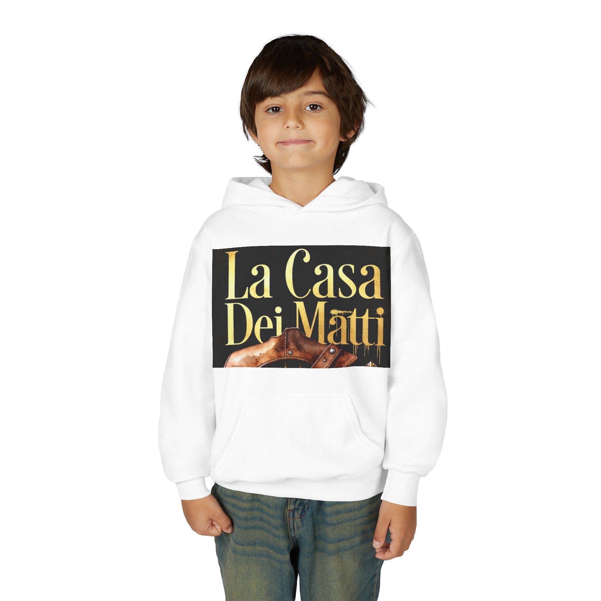La Casa Dei Matti Hoodie — Vintage Italian Quote Graphic Youth Hoodie