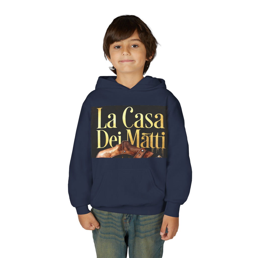 La Casa Dei Matti Hoodie — Vintage Italian Quote Graphic Youth Hoodie