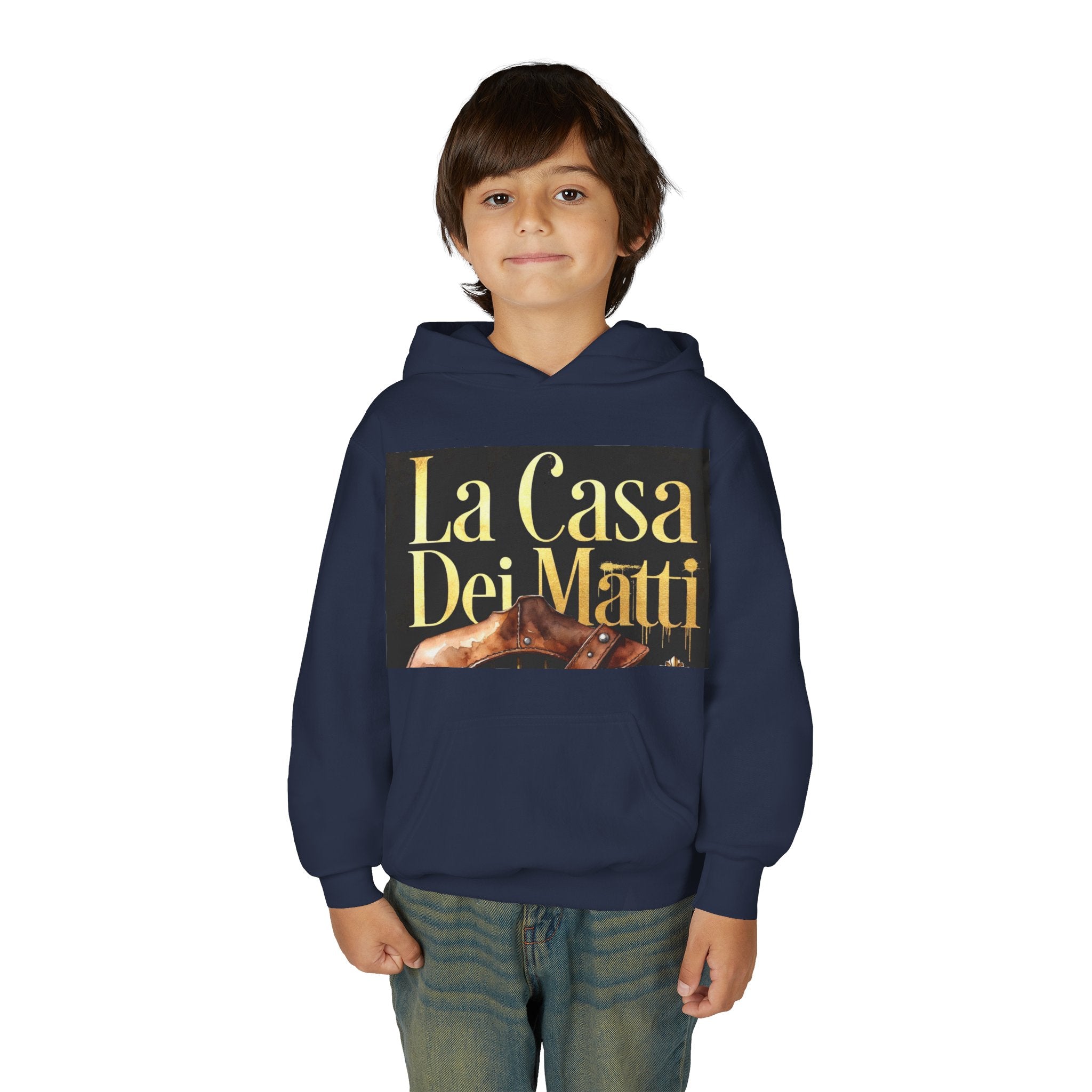La Casa Dei Matti Hoodie — Vintage Italian Quote Graphic Youth Hoodie