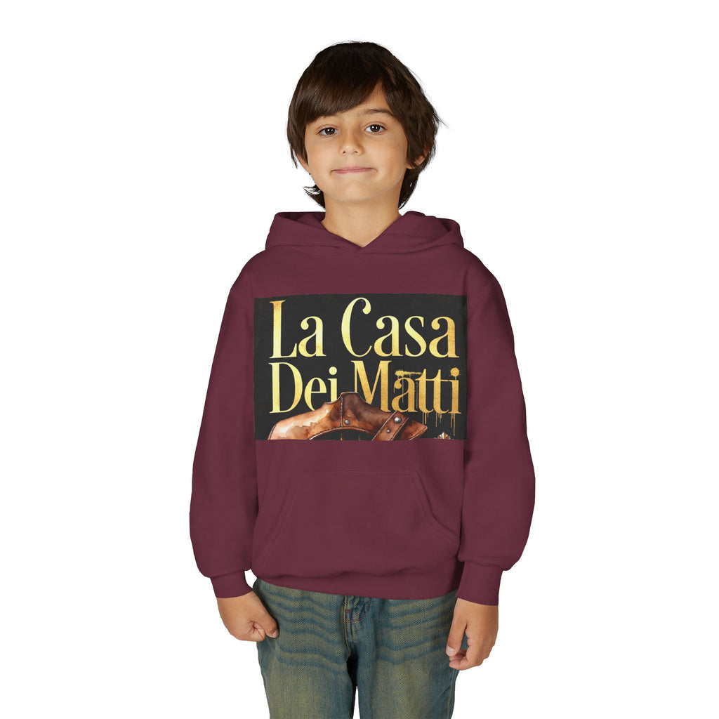 La Casa Dei Matti Hoodie — Vintage Italian Quote Graphic Youth Hoodie