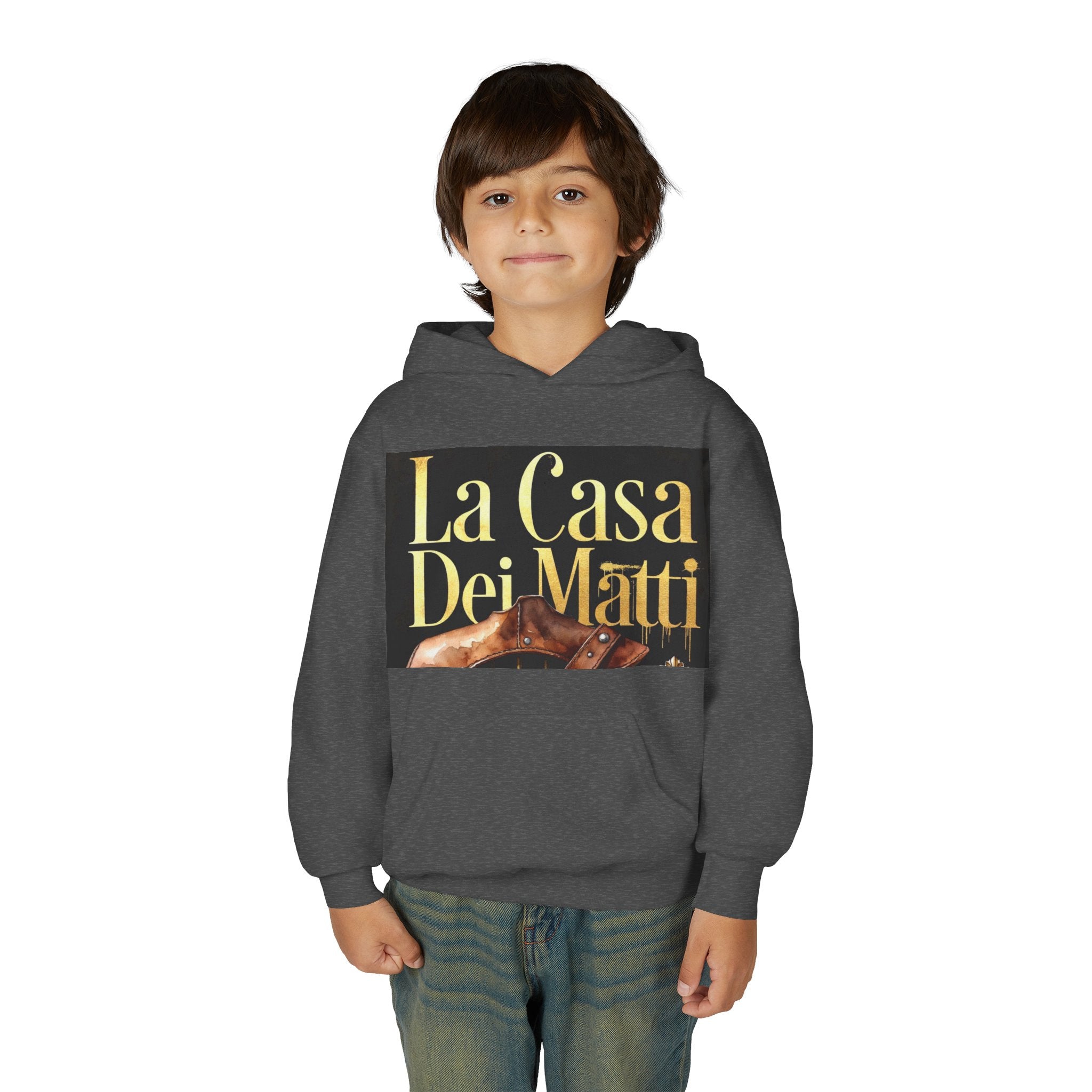 La Casa Dei Matti Hoodie — Vintage Italian Quote Graphic Youth Hoodie
